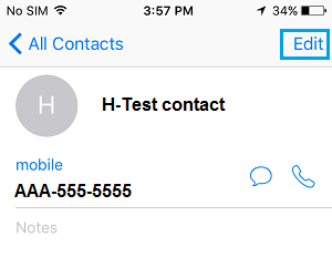 Edit Option on iPhone Contacts Screen