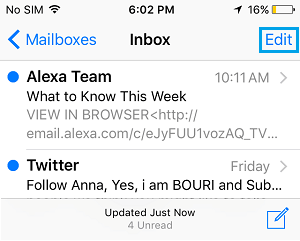 iPhone Mail App Inbox Edit Option