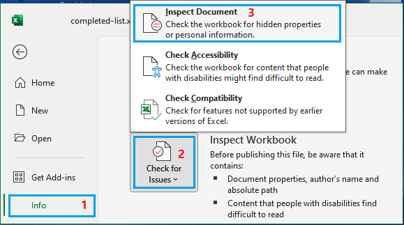 Inspect Microsoft Excel File For Personal & Hidden Information