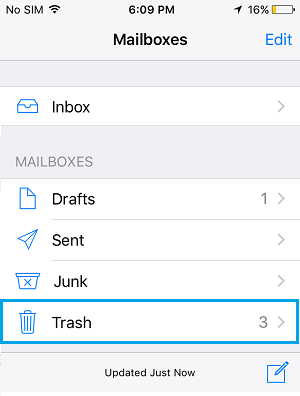 Trash Can on iPhone Mailboxes Screen