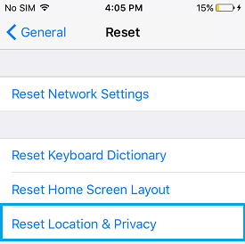 Reset Location and Privacy Settings on iPhone