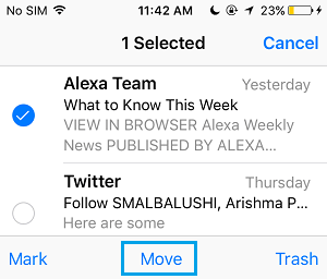 Move Selected Emails to New Mailbox