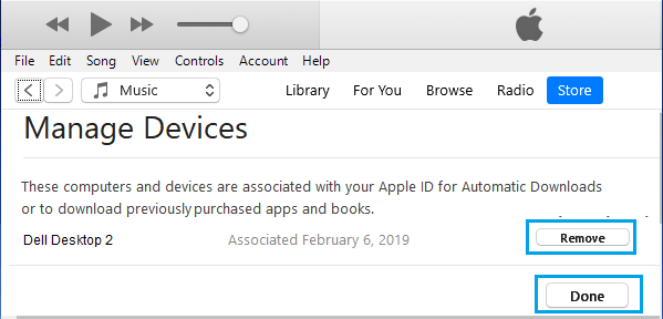 Eliminar opción de dispositivo en iTunes