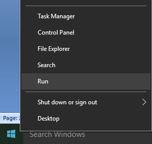 Run Command Option in Windows 10