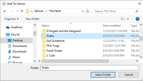 Select A Folder to Copy to iTunes