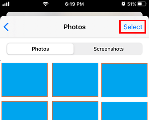 Select Photos Option in iMessage