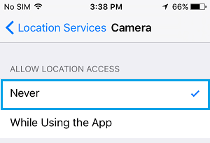 Never Allow Camera App to Access Location on iPhone