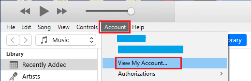 View My Account Option in iTunes