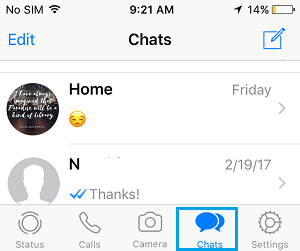 Chats Screen on WhatsApp iPhone