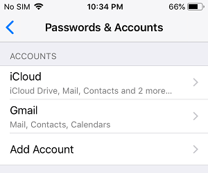 Add Account Option on iPhone