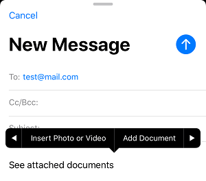 Add Document Option on iPhone Mail App