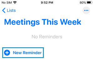 Add New Reminder to Reminders List on iPhone