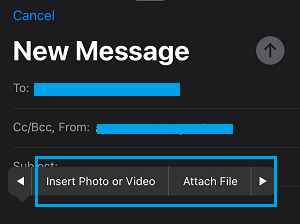 Attach Files Option in the Mail App on iPhone