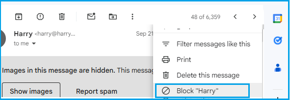 Block Specific Sender Option in Gmail