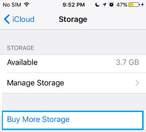 Buy More iCloud Drive Storage Tab on iPhone
