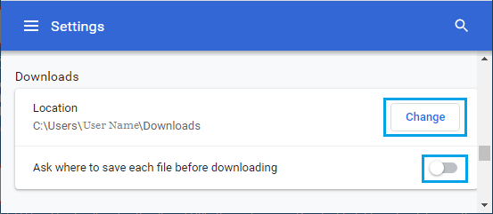 Change Chrome Download Location