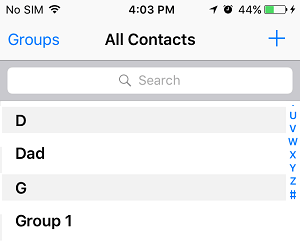 List of Contacts on iPhone