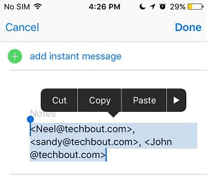 Copy Contact Emails From Notes Filed on iPhone