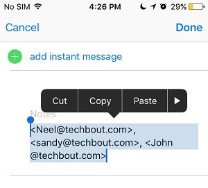 Copy Contact Emails From Notes Filed on iPhone