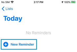 Create New Reminder on iPhone