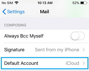 Default Account Option on iPhone Mail App