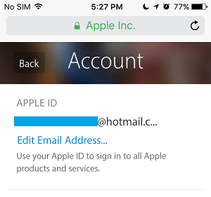  az Apple ID e-mail címének szerkesztése opció