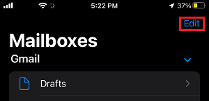 Edit Mailboxes Option on iPhone