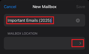 Type Name For New Mailbox on iPhone