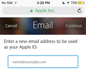  digite novo ID Apple