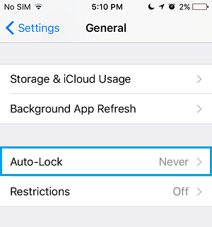 Auto-Lock Tab in Settings on iPhone