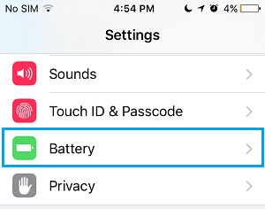 Battery Settings Option on iPhone