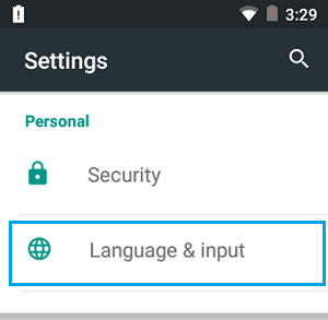 Language & Input Tab in Settings on Android Phone