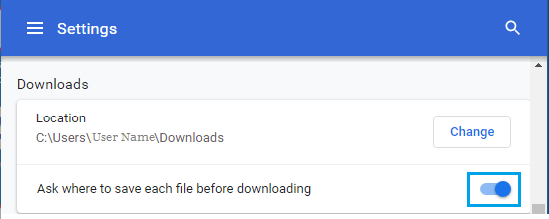 Make Chrome Ask where to save each file before downloading