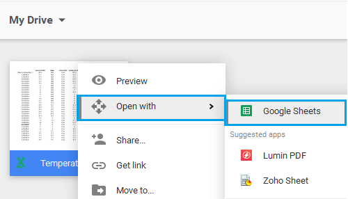 Open Excel File As Google Sheet on Google Drive