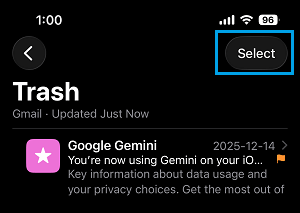 Select Email to Recover From Mail App Trash Folder