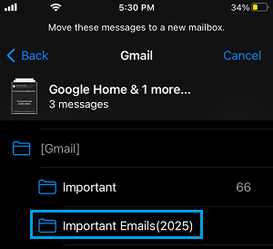 Select the Folder to Move Emails To