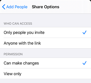 iCloud Drive Share Options on iPhone