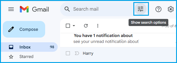 Open Search Options in Gmail