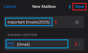 Save New Mailbox on iPhone