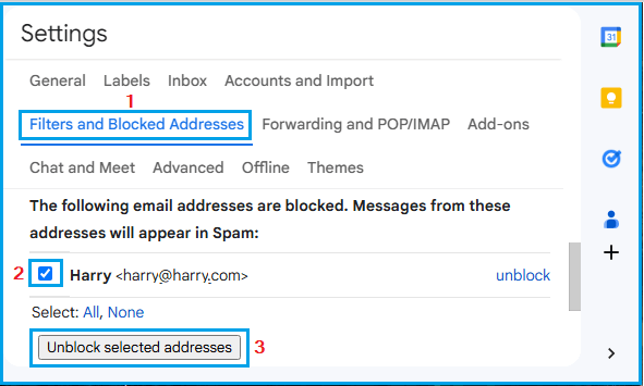 Unblock Selected Email Addresses in Gmail