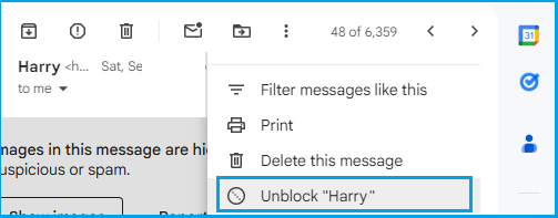 Unblock Sender Option in Gmail
