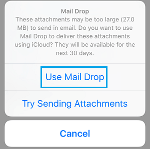 Use Mail Drop Option Option in iPhone Mail App