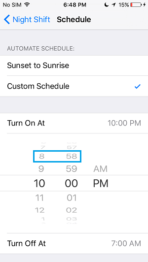 Change Night Shift Mode Start Time