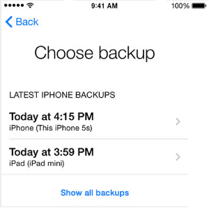 Choose From Latest iCloud Backups Screen on iPhone