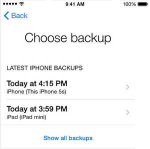 Choose iCloud Backup to Restore From