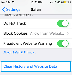 Clear Safari History Website Data Tab