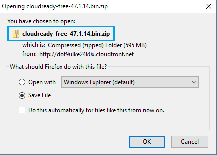 CloudReady File Download Window