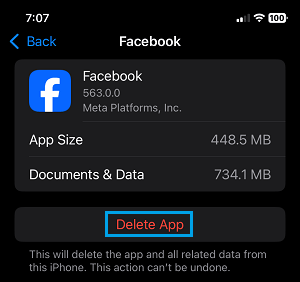 Delete Facebook App from iPhone