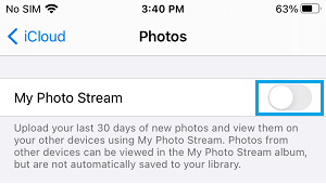 Disable My Photo Stream on iPhone