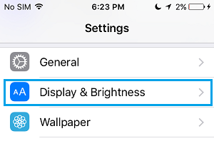 خيار إعدادات العرض والسطوع على iPhone